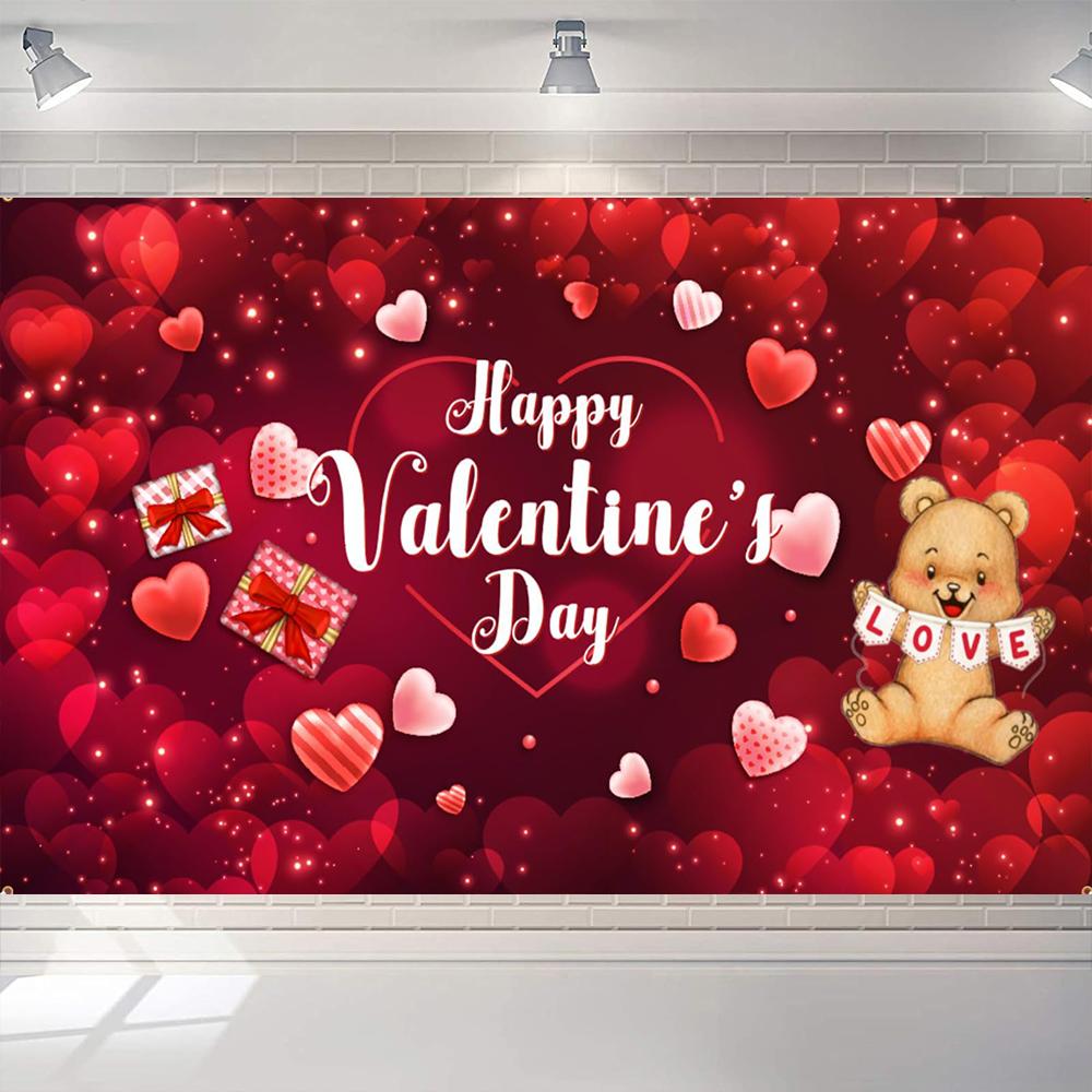 Valentines Day Theme Backdrop Pink Brick Wall Red Rose Flower Love Heart Balloon Party Decoration Portrait Photo Booth Props