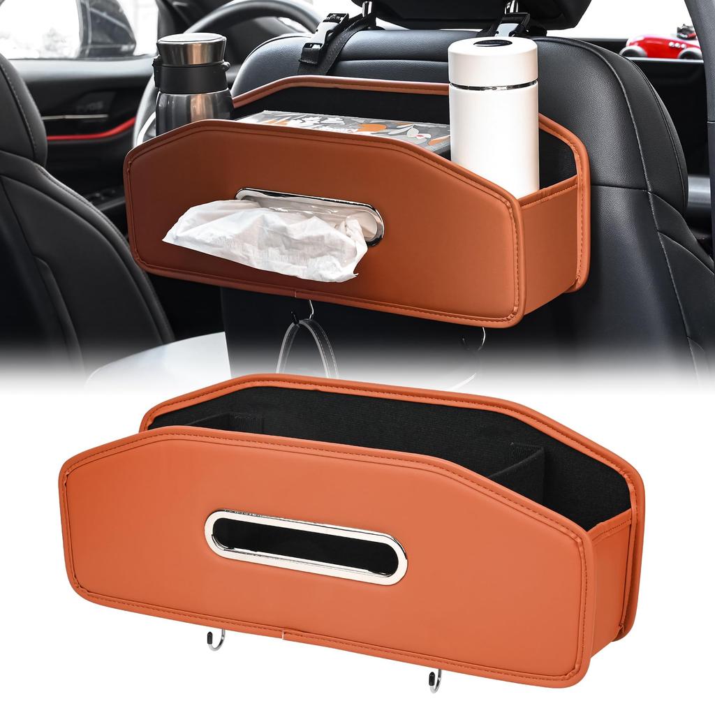 JEYODA New Car Tissue Seat Back Storage Box with Tissue Drink and Backseat PU Waterproof and Easy Car Backseat Car Convenient Item Box,