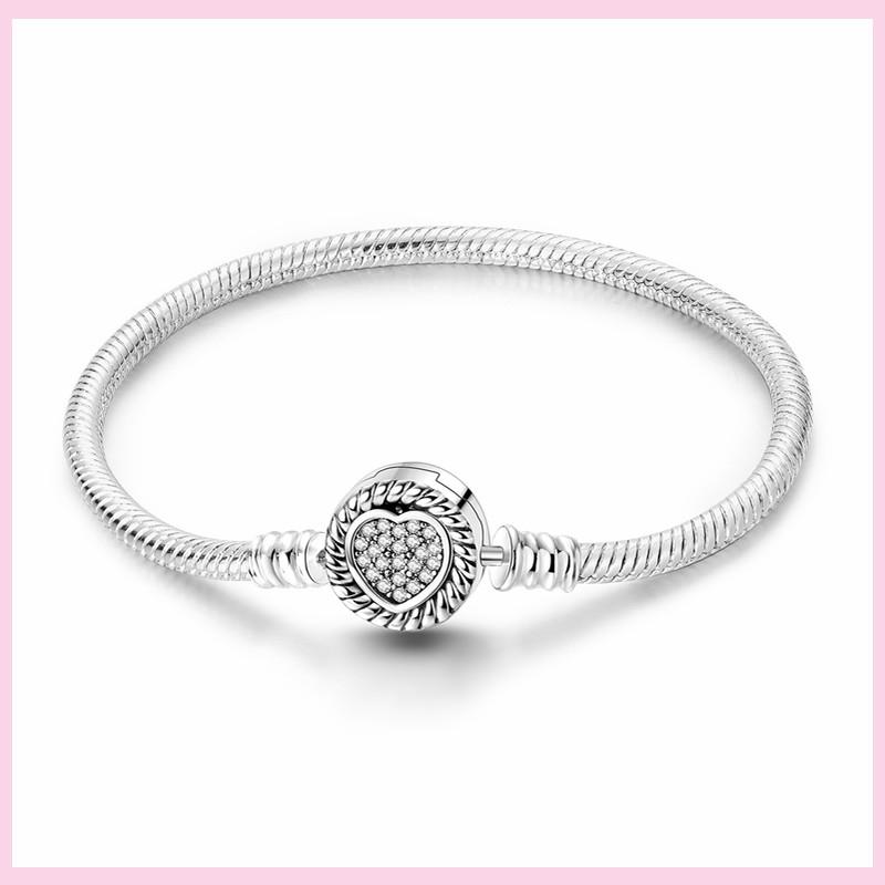 925 Sterling Silver Bracelet Star Moon Blue Eyes Zircon Heart Safety Chain Bracelets Snake Bone Chain Fit DIY Charms Jewelry 17cm