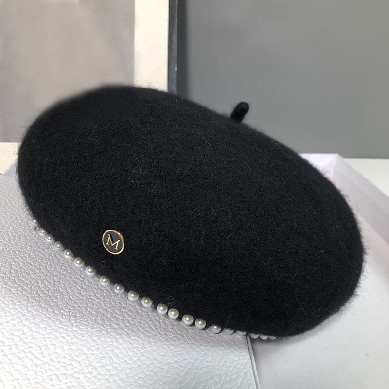 Britische Wolle Filz Koreanische Perlen Retro Baskenmütze für Damen - Herbst/Winter Society-Maler Trend