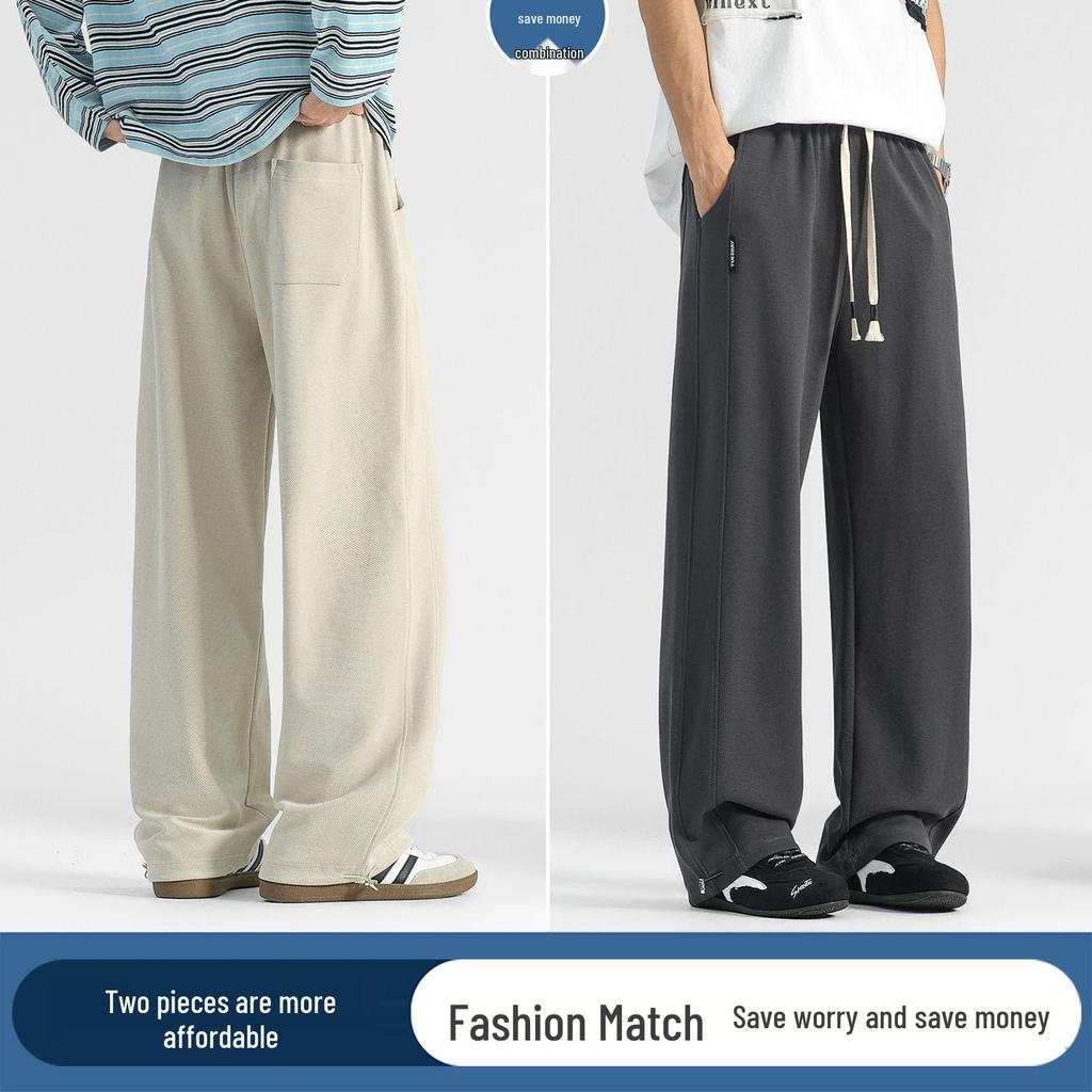 Men's Korean Relaxed Wide-Leg Velvet Sweatpants for Autumn and Winter