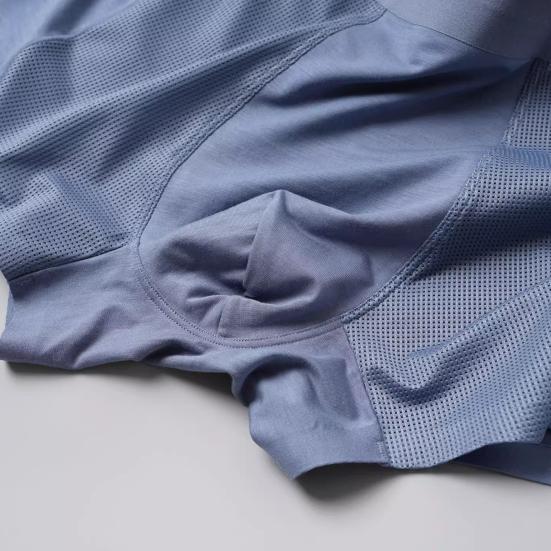 Men Modal Boxer Underwear Mid-rise Elastic Waistband Breathable Mesh Shorts Briefs Solid Color Panties Daily Wear