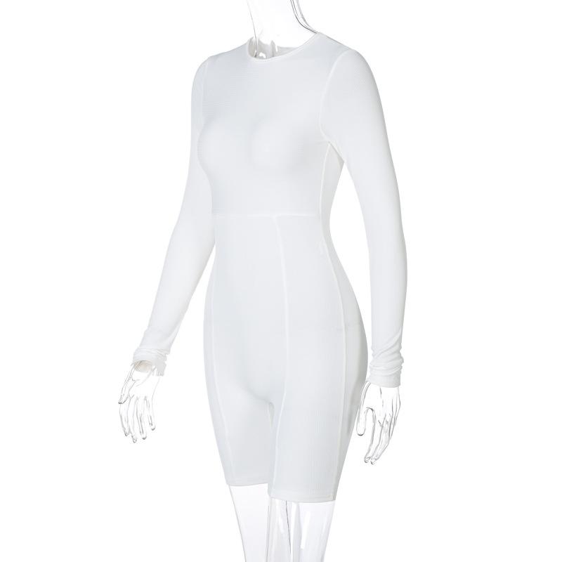 Sommer Basic Solid Overall für Frauen Crop Skinny Shorts Langarm Bodysuit