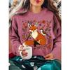 Vêtements d'hiver pour femmes T-shirt à col rond et manches longues avec imprimé Fleurs de renard et deux oiseaux