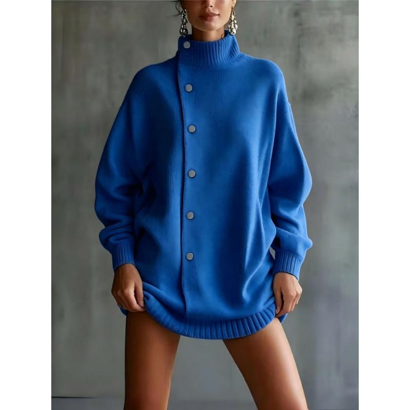 Women S High Neck Knit Cardigan Sweater Loose Fit Outerwear Autumn Winter