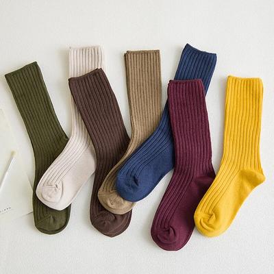 1 Par Calcetines Retro para Mujer Primavera Otoño Invierno Tejido Color Sólido Algodón Sueltos Largos Calcetines Estudiante Coreano Japonés Niñas