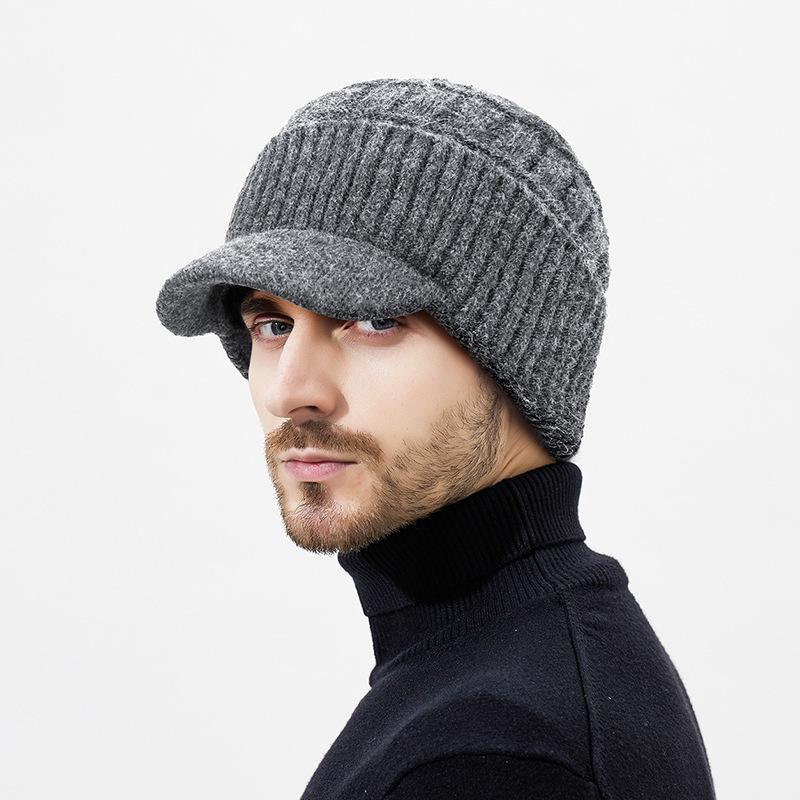 

Men s Winter Knitted Wool Hat, Fleece-Lined, Thick Korean Style, Warm and Cold-Proof for Cycling One Size
