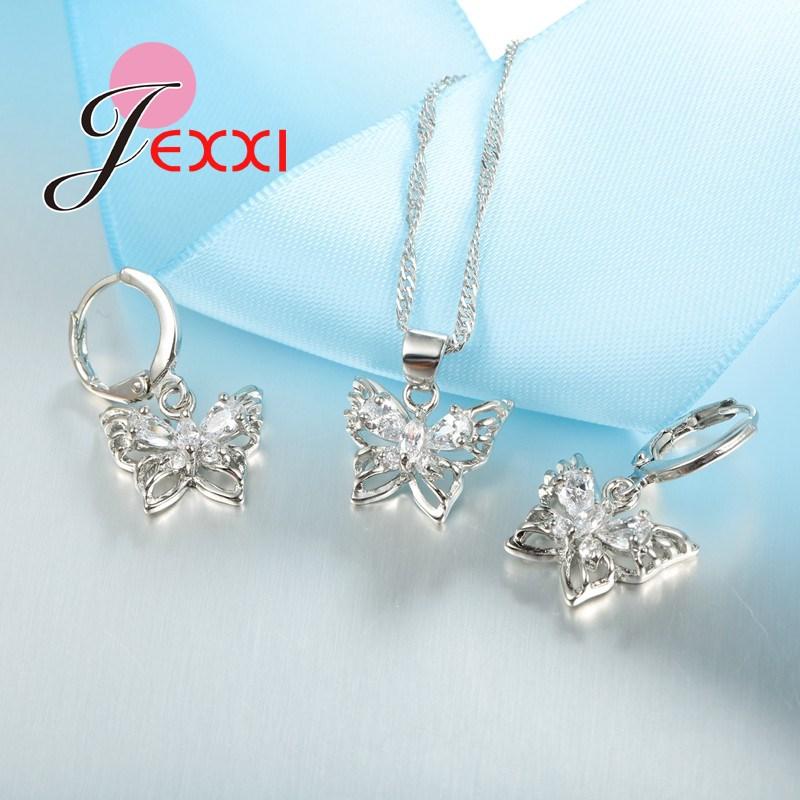Pendientes Austrian Crystal Jewelry Sets For Women 925 Sterling Silver Pendant Necklace Earring Wedding Bridal Jewelry Set