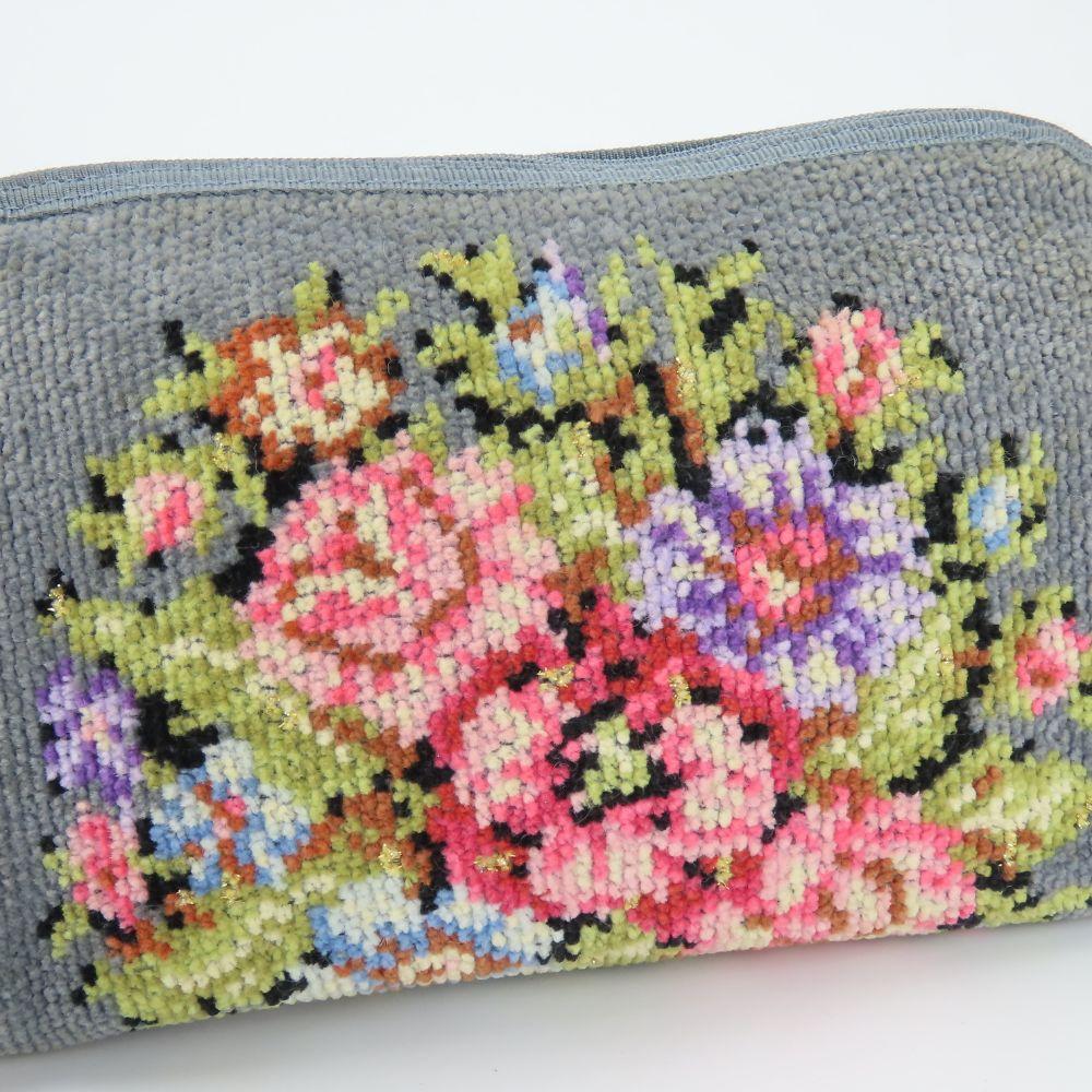Used FEILER Pouch Pile Gray Multicolor Floral