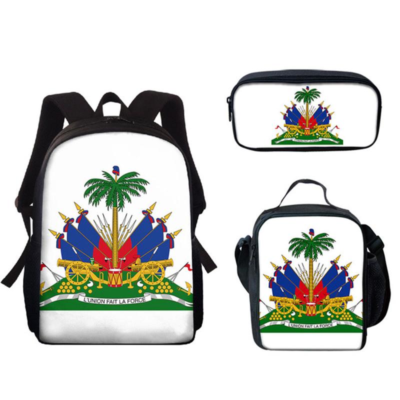 Classic Popular Novelty Funny Haiti Flag 3D Print 3pcs/Set Pupil School Bags Laptop Daypack Backpack Lunch Bag Pencil Case