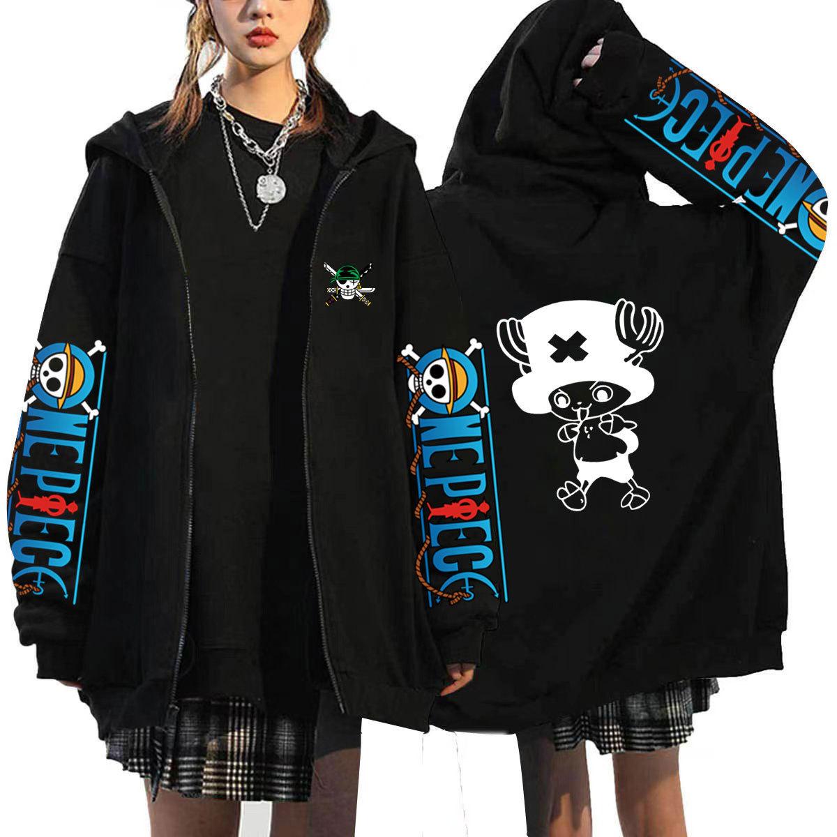 

One Piecec Japanese Anime Luffy Zoro Zipper Hoodies Women Men Cartoon Jackets Sweatshirt Unisex Hip Hop Hoody StreetwearTops Cardigan S чёрный