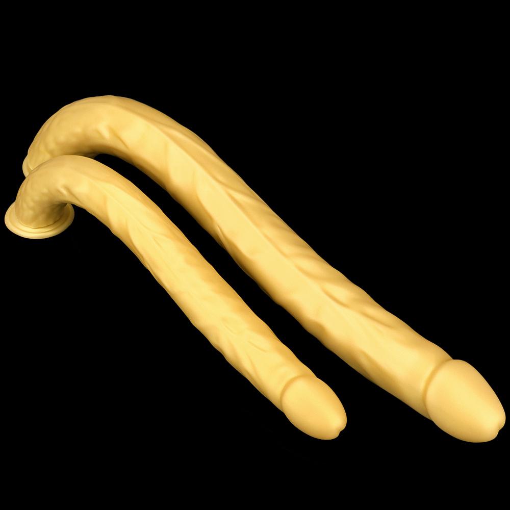 Goldfarbener Silikon-Analplug, extra langer Anal-Masturbator, Fisting-Sklave, riesiger Dildo mit Saugnapf, Umschnalldildo, realistischer Schwanz