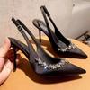 2025 new nude rhinestone stiletto high heels femininity sexy pointed sexy word with sandals