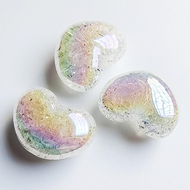 Iridescent Peach Heart Crackle Beads for DIY Jewelry Making