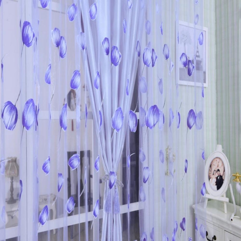 Printed Tulip Window Screen Polyester Sheer Curtains Fashion Drape Curtain  For Living Room