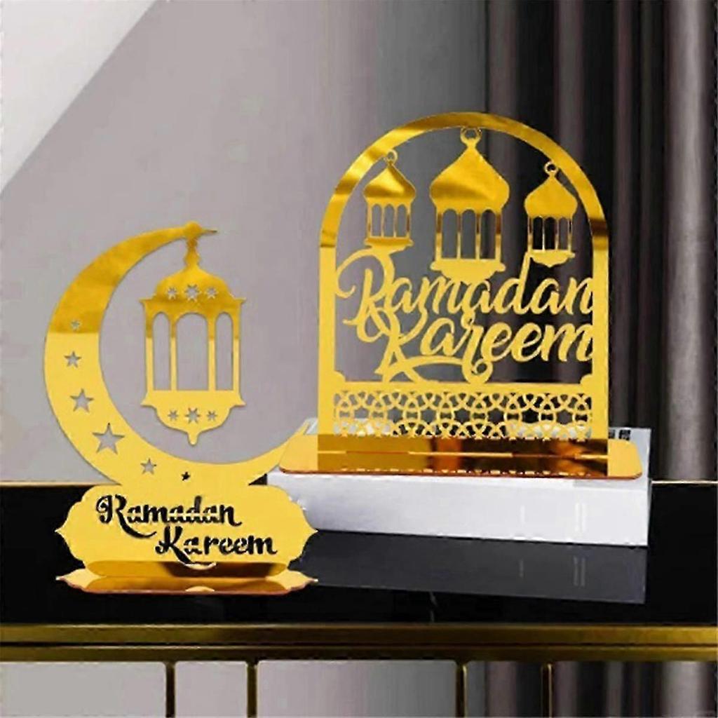 Ramadan Kareem Acrylic Ornaments Gold Moon Star Lantern Eid Mubarak Decorations C
