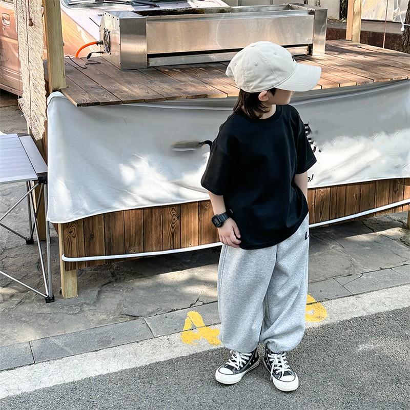 Boys Spring and Summer Round Neck Handsome T-shirt Middle and Big Children Solid Color Short-sleeved Casual Sports Tops