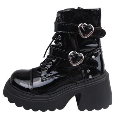 Fashion 6CM Punk Style Platform Women Ankle Boots 2024 New Women's Motorcycle Boot Fashion Ladies Chunky Shoes Metal Decor Black Gothic