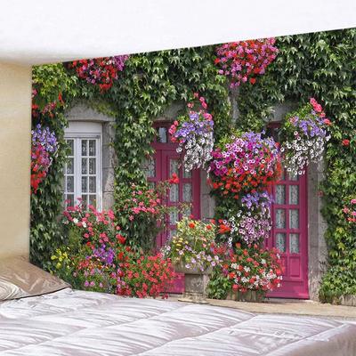 Frühlingsblumen Holzzaun Wandteppich Natur Rosa Pflanze Blume Garten Fenster Wandteppich Wandbehang Dekor für Schlafzimmer Wohnzimmer