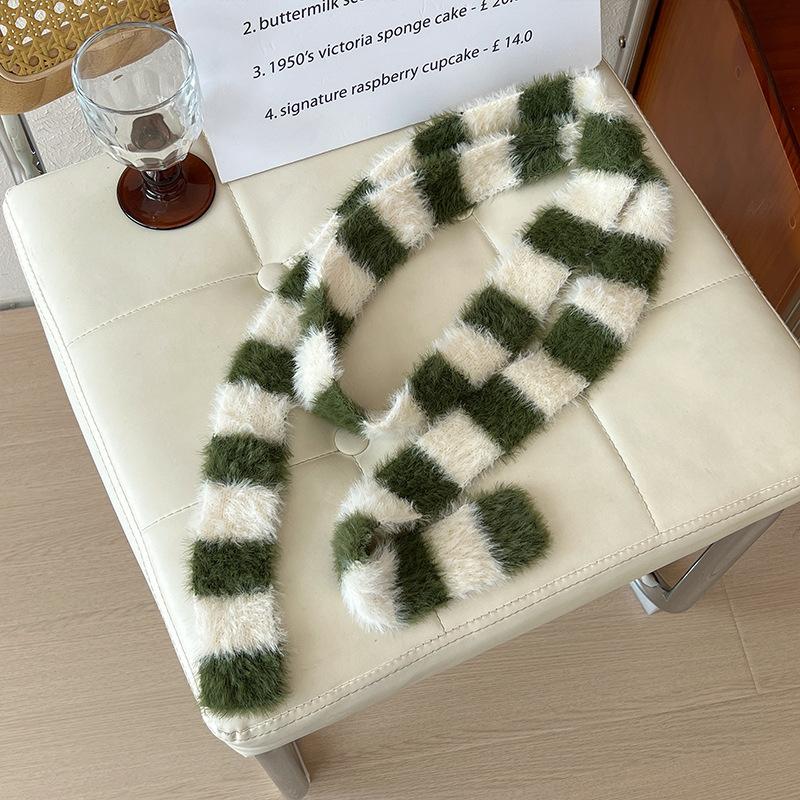 Exquisite Versatile Decorative Scarf Slim Long Striped Plush Scarf Autumn and Winter Commuting