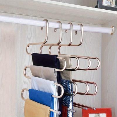 1PC/3PCS S-type Stainless Steel Hanger Saves Space 3 Multi-purpose Storage Racks, Can Hang Pants, Jeans, Scarves, Ties, Clothes, 5 Layers