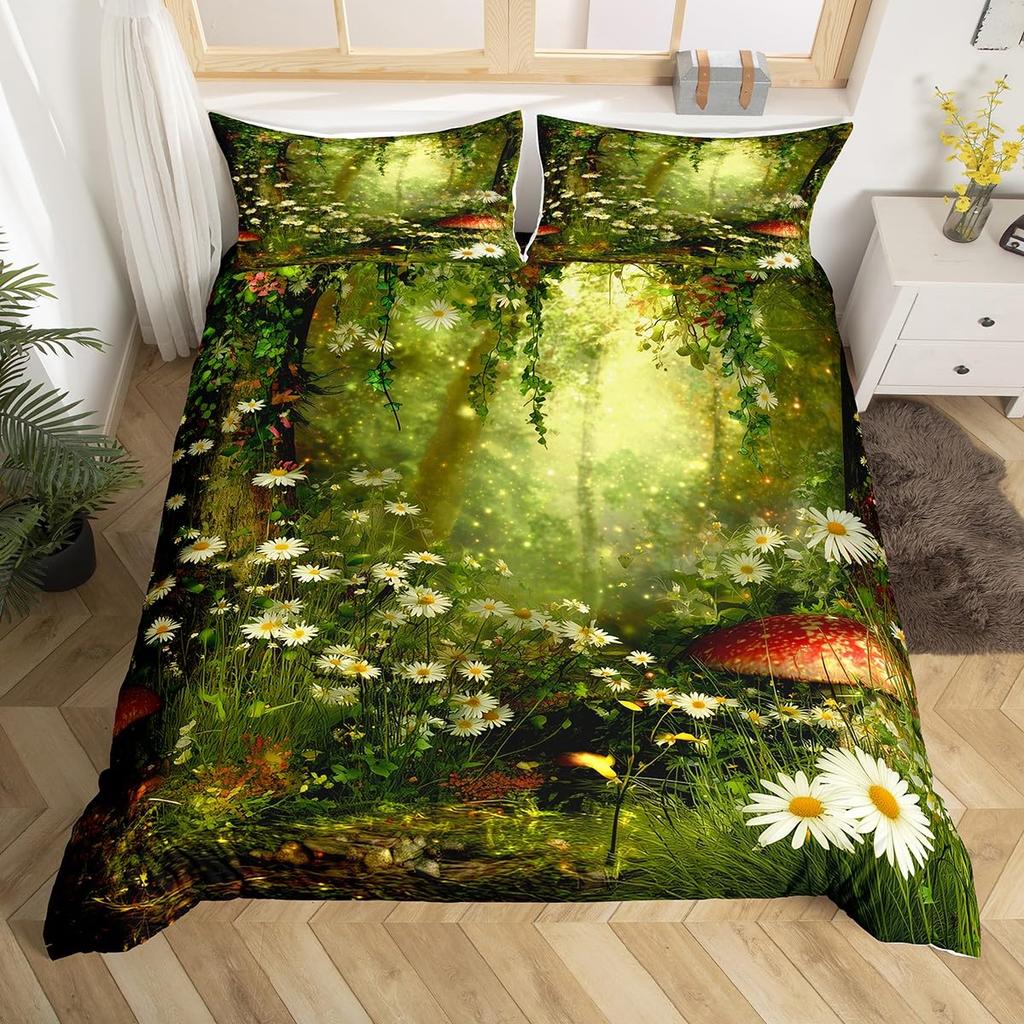 Pilz Bettbezug Bunt Niedlich Cartoon Bettwäsche Set Einzelbett Doppelbett King für Teenager Jungen Mädchen Kinder Kawaii Botanische Pflanze Steppdeckenbezug