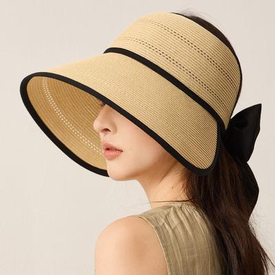 Summer Straw Sun Hat Women's Outdoor Big Eave Hare Hat Foldable Beach Sun Hat