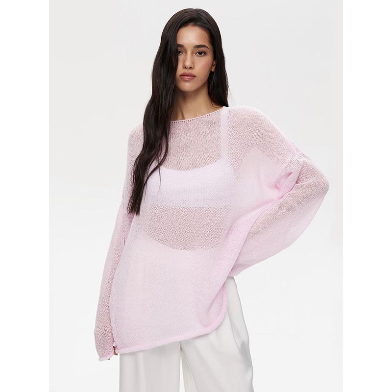 

Вязаные повседневные пуловеры с длинным рукавом женские ретро однотонные просвечивающие свитера женская эстетичная сексуальная уличная одежда M розовый