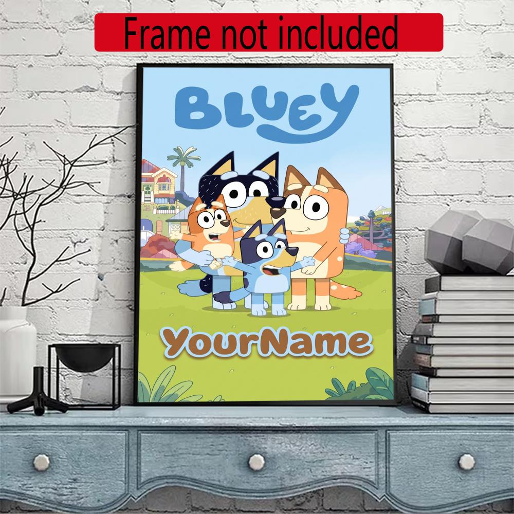 Bluey Customize Your Name Diamond Painting Round Diamond Diy Frameless Holiday Artwork Suitable For Home Office Wall Decoration