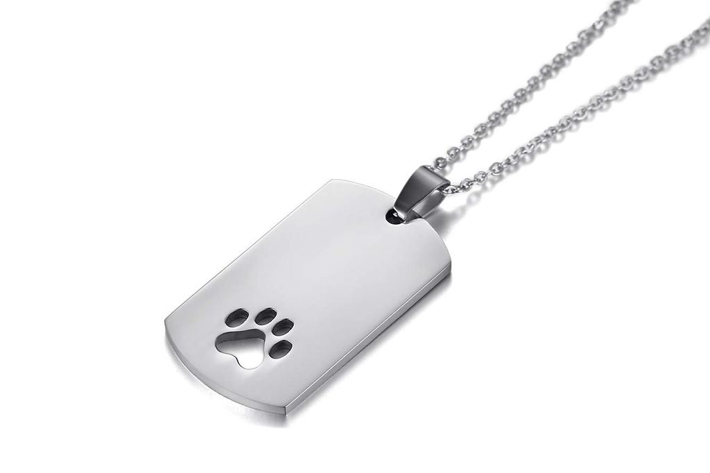 Rockyu Jewelry Brand Necklace for Men Plate Titanium Chain Silver Cat Dog Paw Print Pendant Necklace Simple Stylish Anniversary Popular Gift (Cat Tag)