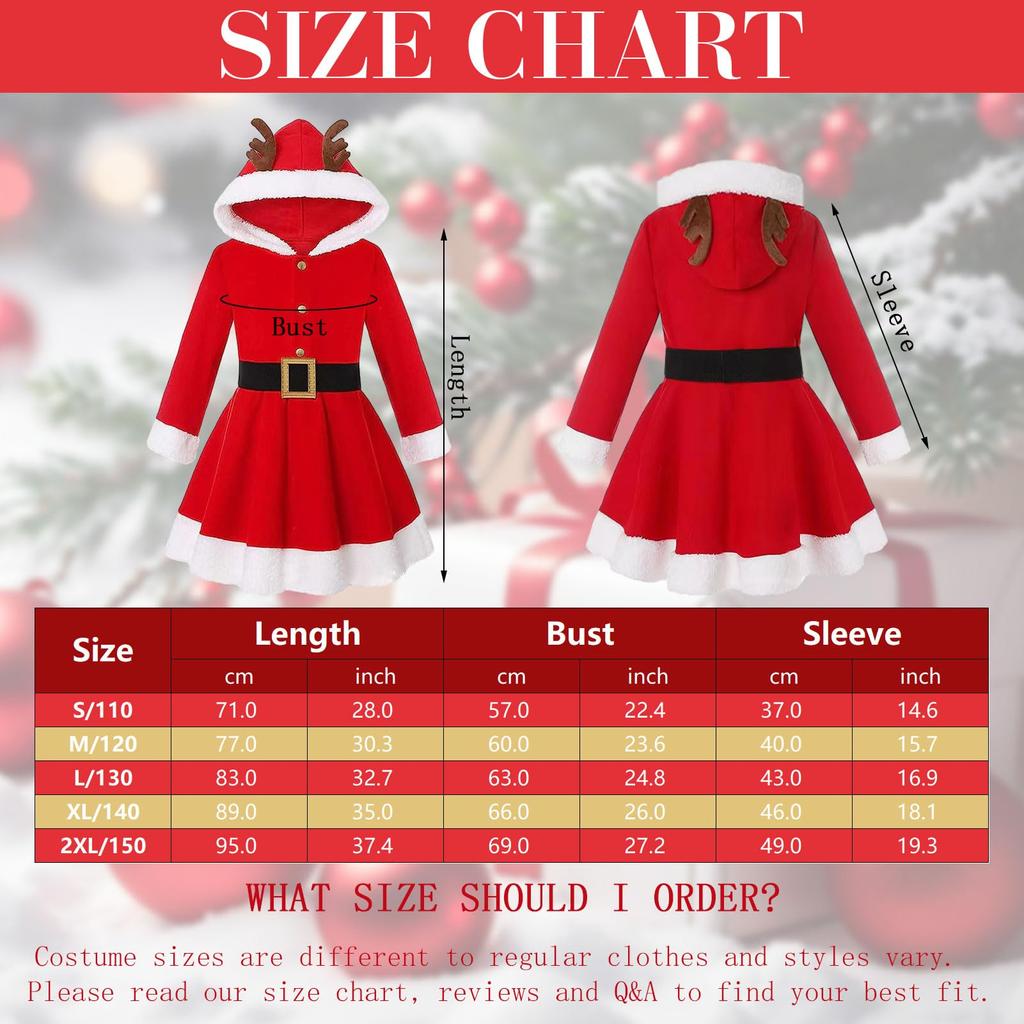 Tumao Kinder Weihnachten Cosplay Rentier Kostüm für Weihnachtsmann Kostüm für Weihnachtsmann Kostüm für Kinder und Kostüm für Neue und Bühnenauftritte Mädchen,