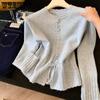 Autumn Long Sleeved Sweater for Women Collection Waist Slimming Ruffle Edge Knitted Top Gentle Style Drawstring Design