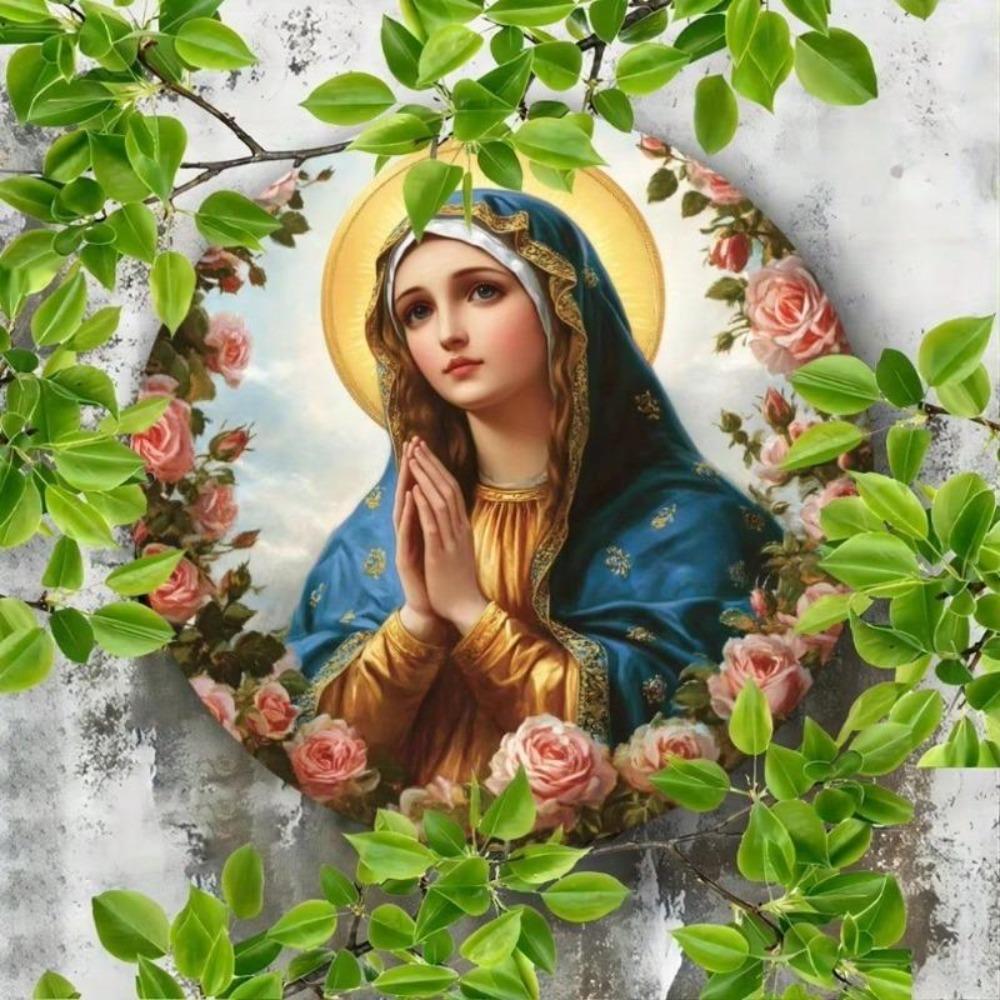 Placca Metallica Vintage Latta Segno Vergine Maria Foglia d'Oro Arte Religiosa da Parete Decorazione Casa Regalo