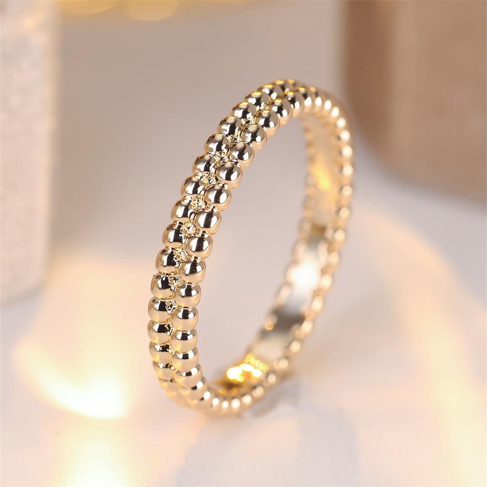 Simple Fashion Double Row Small Round Beads Ring Vintage Gold Color Wedding Bands Engagement Jewelry For Women Men