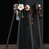 Retro Women Ebony Tassel Stepping Hair Stick Hairpin Chinese Style Handmade Hair Accessories Hanfu Headwear Flower Hair Fork