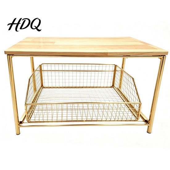 Coffee Capsule Drawer Organizer Maker Storage Rack with Drawer Two Tier Countertop Organizer Wood Kitchen Counter Top And Metal Basket Holder