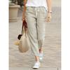 Women's Drawstring Waist Linen Pants Loose Straight Leg Trousers Casual Solid Color Elastic High Waist Joggers For Summer Daily Wear