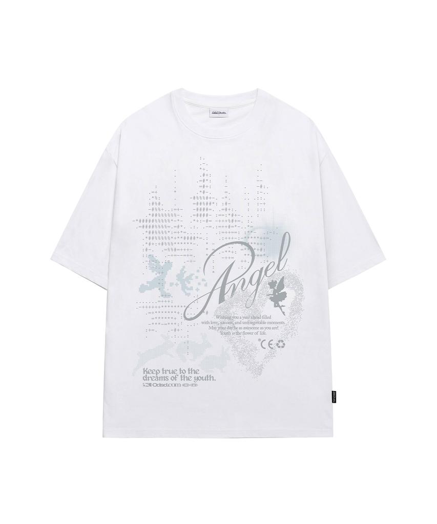 ODDSTUDIO Angel Rabbit Ascii Graphic Oversized T-Shirt - White