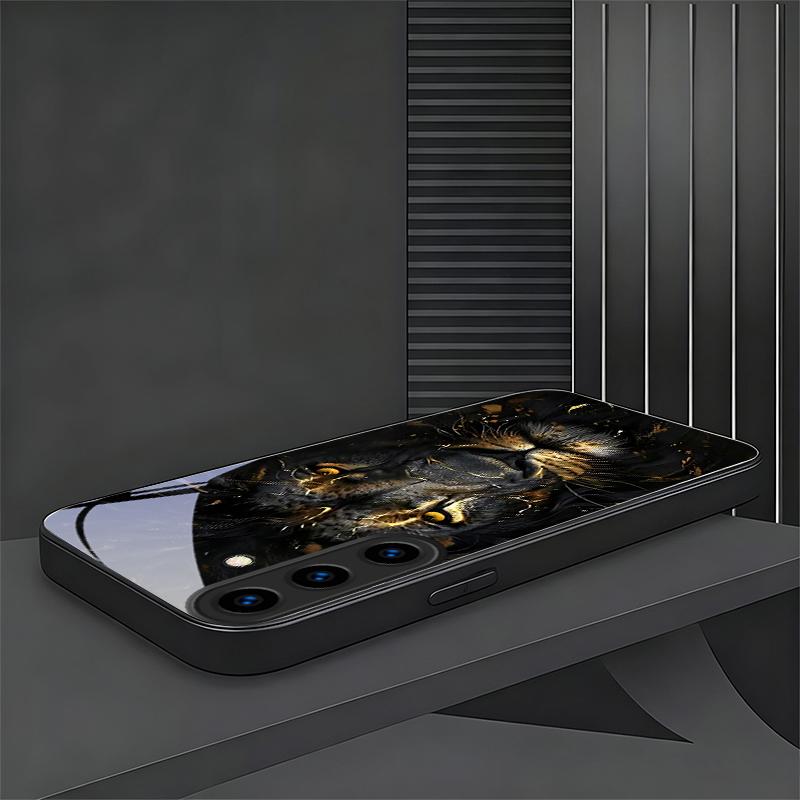 Lion With Golden Black Phone Case For Samsung Galaxy S26 Ultra S25 Edge S24 FE S23 Plus S22 S21 S20 S22 25 24 Glass Back Cover