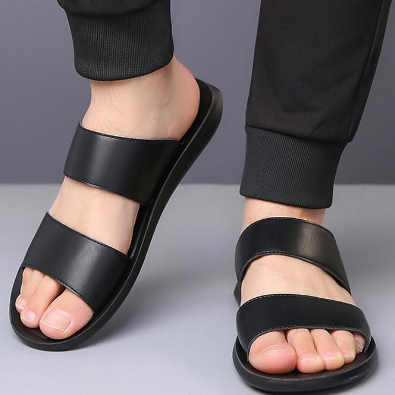 2025 Summer New Men's Cool Slippers Fashion Leather Casual Slipper Outdoor Non Slip Flat Beach Sandals for Men Designer Slippers