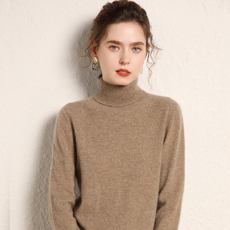 Women's High-Neck Cashmere Wool Pullover - Thick, Solid Color, Loose Fit, Autumn/Winter Sweater