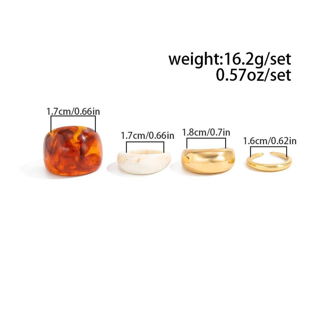 Salircon 4Pcs/Set Vintage Brown Transparent Resin Wide Rings Women Irregular Geometric Ring Autumn Winter Charm Jewelry Gift New