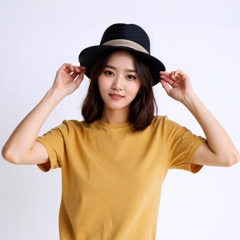 Men's Summer Straw Trilby Hat Sun Protection Lightweight Foldable for Beach Travel Outdoor Activities