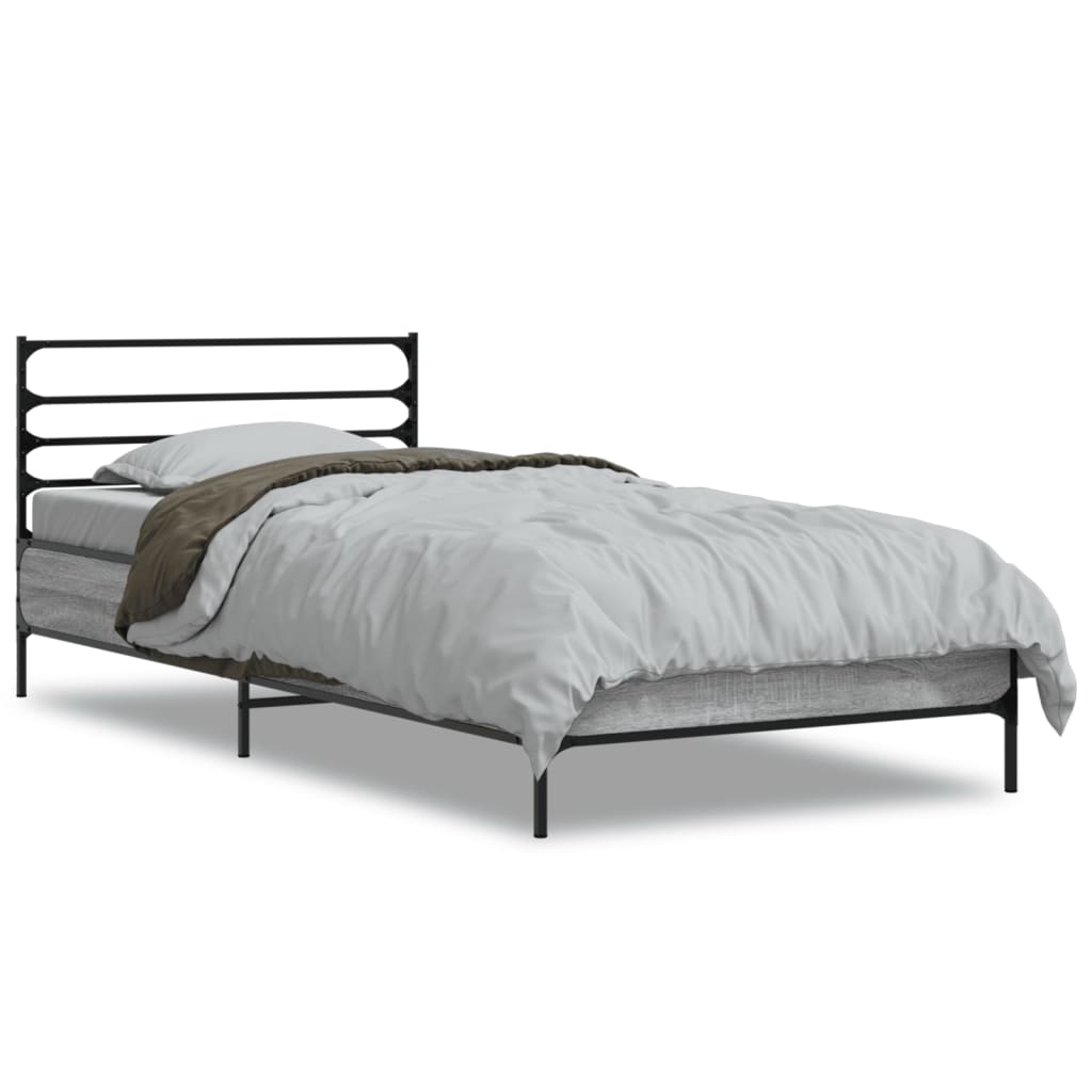 Bed Frame Gray Sonoma 75 x 190 cm Particleboard and Metal