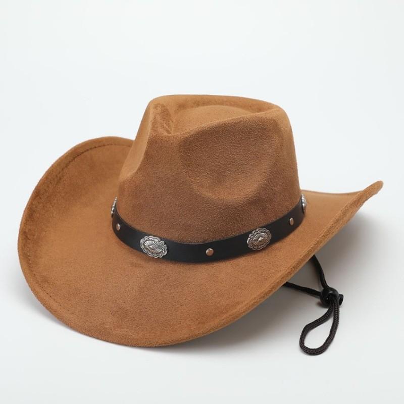 Western Cowboy Hat Jazz Hat Panama Hat Sun Hat Felt Wide Brim Fedora Decorative Rolled Hat