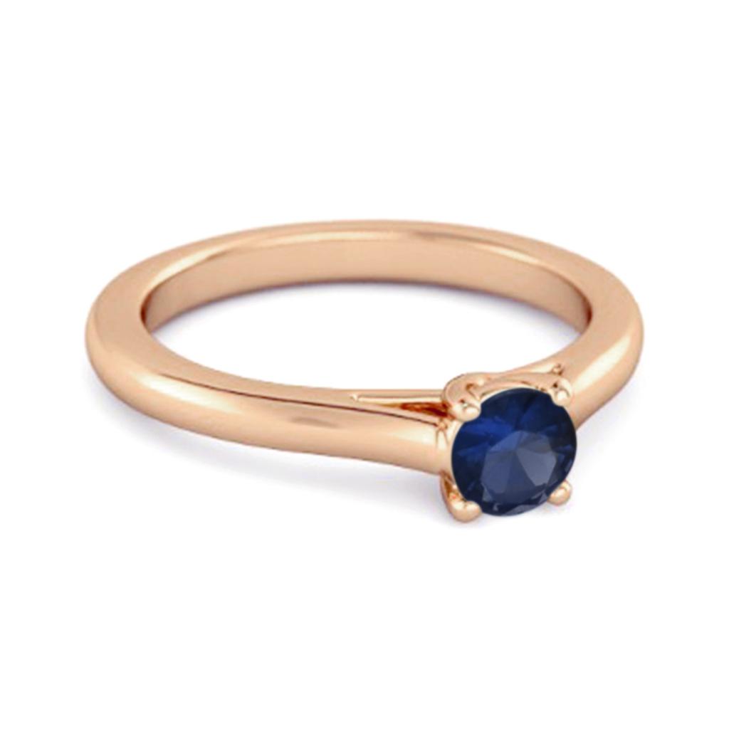 Solitär Runder Blauer Saphir 925er Sterlingsilber Roségold Vergoldet Verlobungsring