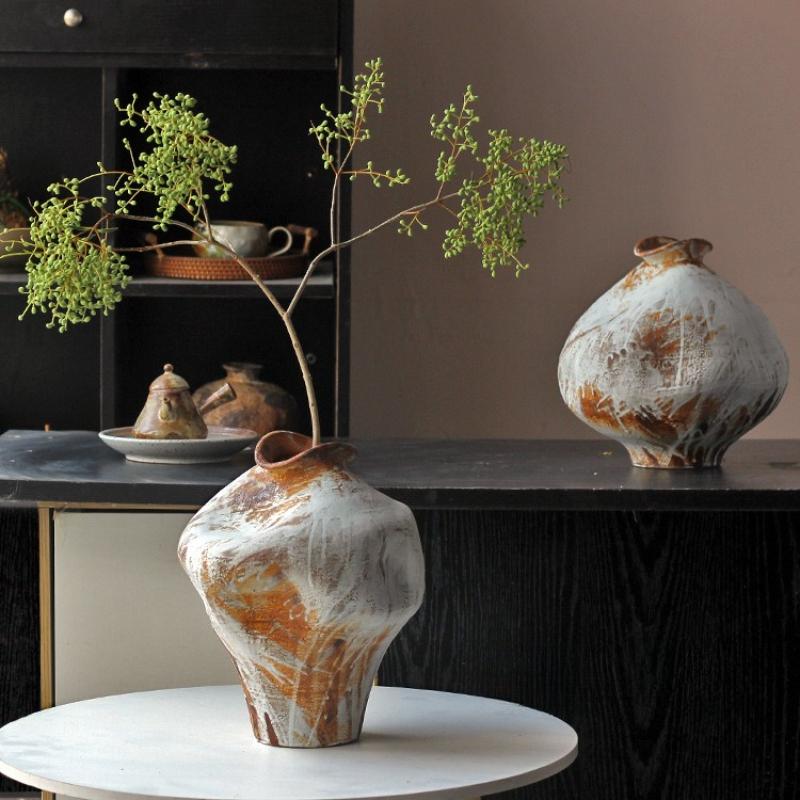 Ceramic Vase Kiln-transformed Coarse Earthenware Jars Flower Vase Flowerpot Chinese-style Retro Cans Home Decoration