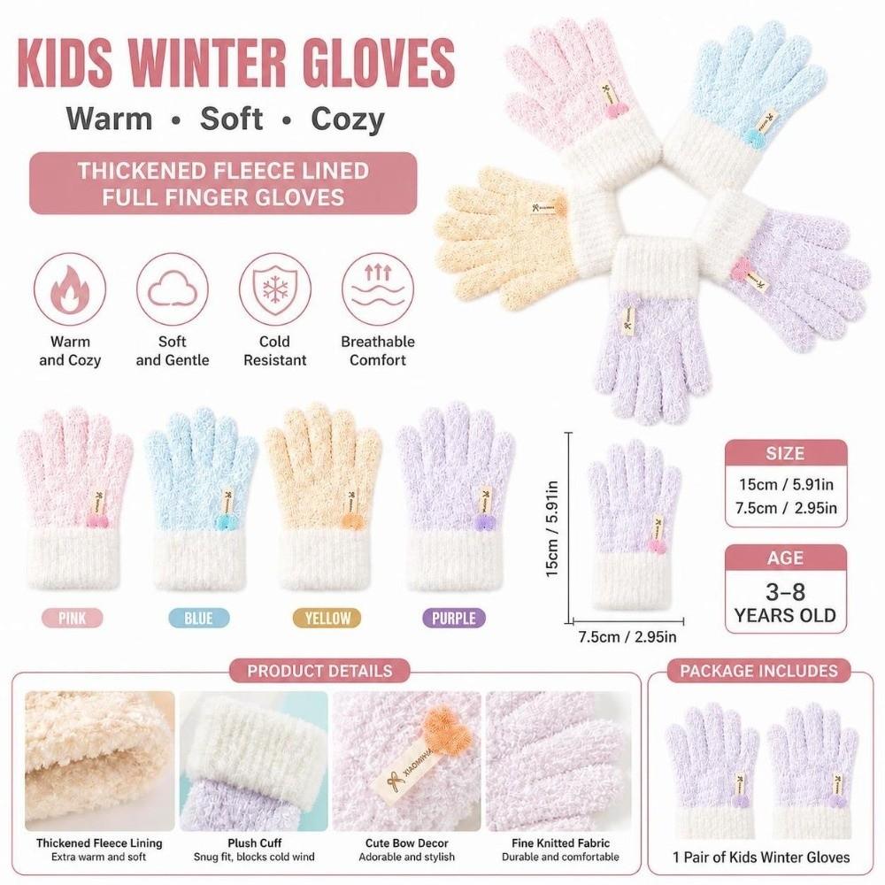 Thickened Warmth Children's Gloves Plush Cuffs Warm Mittens Full Finger Gloves  Cold Weather Wear