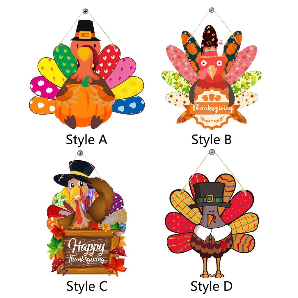 5x Thanksgiving Turkey Door Sign Fall Door Hanger Front Door Harvest Door Hanging Sign Plaque for Wall Tree Housewarming Home