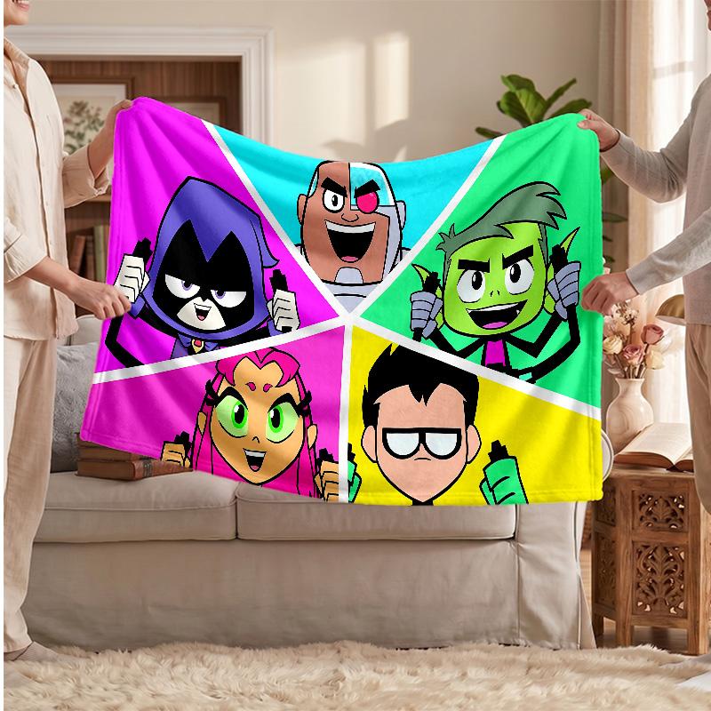 Teen Titans Printed Flannel Blanket, Skin Friendly Warm Throw for Indoor Couch Bed Daily Use